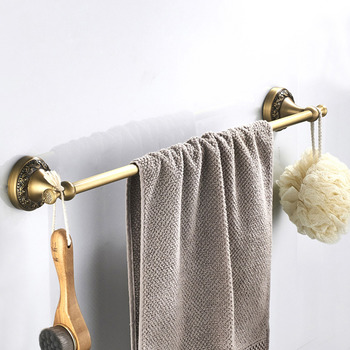 24 Inch Carved Wall Mount Antique Brass Brushed Single/ Double Towel Racks Bathroom