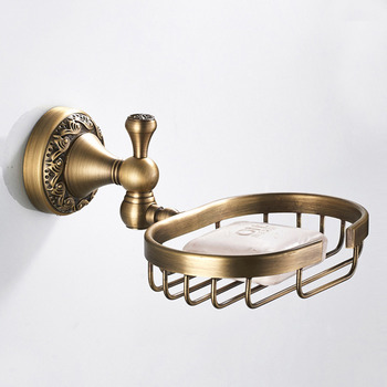 Wall Mount Antique Brass Brushed Soap Dish Draining/ Ceramic Dish Bathroom Carved 
