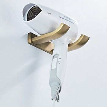 Bathroom Double Hook Antique Brass Coat Hooks Wall Mount Hair Dryer Holder Brushed Gold