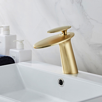 Brushed / Polished Gold Bathroom Faucet Brass Rose Gold Single Hole Waterfall Luxury 