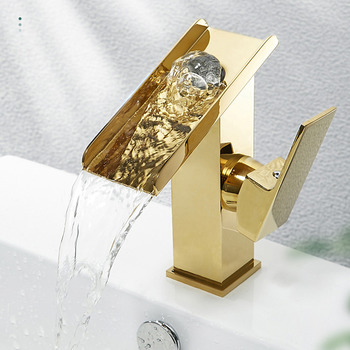 Waterfall Bathroom Vessel Sink Faucet Brass Polished Gold/ Matte Black One Hole Unique