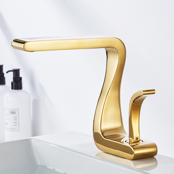 Polished Gold Bathroom Sink Faucets Single Handle Luxury Brass White Modern One Hole