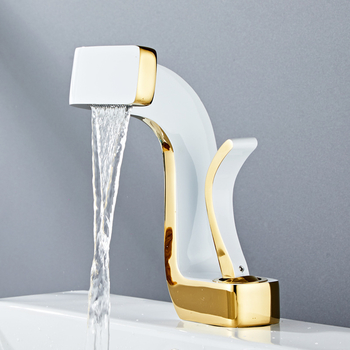 Waterfall One Hole Bathroom Faucet Unique Gold/ White/ Black Brass Luxury Modern