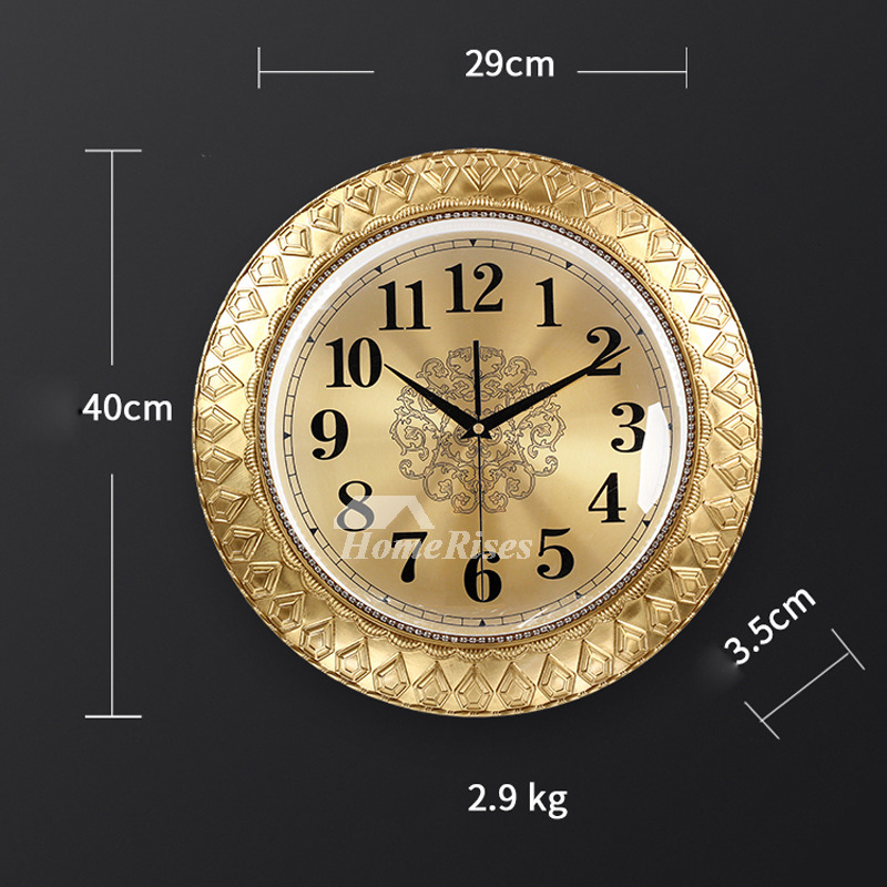 16Inch Solid Brass Wall Clock Luxury Gold Diamond Crystal Silent