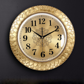 16Inch Solid Brass Wall Clock Luxury Gold Diamond Crystal Silent Round Living Room