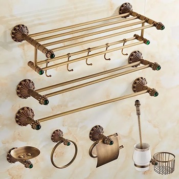 Luxury Wall Mount Carved Antique Bathroom Hardware Solid Brass Toilet Brush Holder/ Toothbrush Holder/ Towel Ring/ Hook/ Toilet Paper Holder