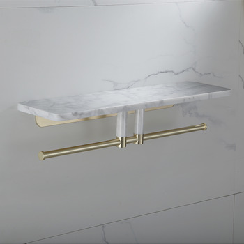 Luxury Gold Brushed/ Polished Brass Bathroom Shelf With Towel Bar Marble Double Toilet Paper Holder Wall Mounted