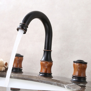 Oil Rubbed Bronze/ Rose Gold 3 Hole Bathroom Water Faucet Hotel Brass and Huali Wood 