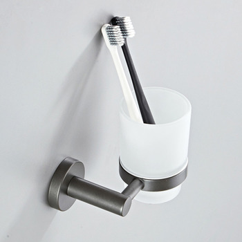 Bathroom Toothbrush Holder Gunmetal Grey Glass Brass Wall Mount Modern
