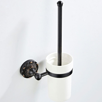 Carved Brass Wall Mounted Toilet Brush Holder Oil Rubbed Bronze Unique Bathroom White Ceramic