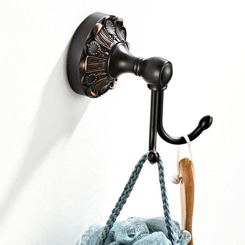 Bathroom Double Robe Hooks Carved Oil Rubbed Bronze Brass Rustic Door Coat