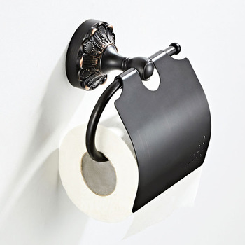 Wall Mount Bathroom Black Toilet Paper Holder Brass Carved Single Roll Oil Rubbed Bronze