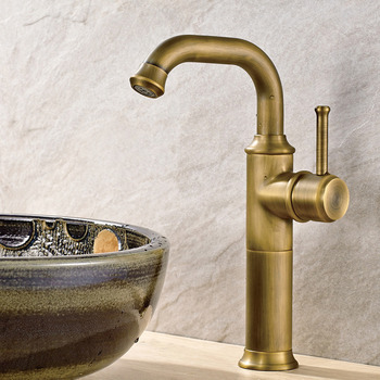 Rotatable Antique Brushed Brass Bathroom Faucets Vessel Sink Tall Modern Single Hole