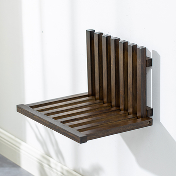 Dark Brown Bamboo/ Wooden Wall Mounted Shower Seat Hotel Bathroom Folding Shower Chair Bench For Elderly