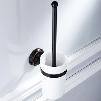 Black Brass Toilet Brush Holder Oil Rubbed Bronze Bathroom White Ceramic