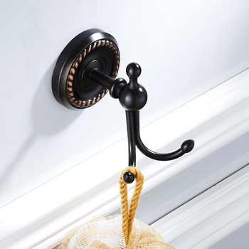 Black Bathroom Double Robe Hook Oil Rubbed Bronze Coat Hook Modern Wall Mount
