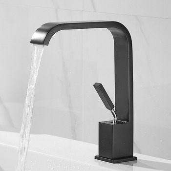 Waterfall Faucet For Vessel Sink Matte Black/ White Brass Bathroom Modern Tall