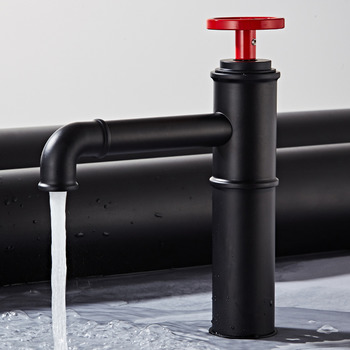 Unique Vessel Sink Faucets Black/ Red Bathroom Industrial Style Brass Single Hole 