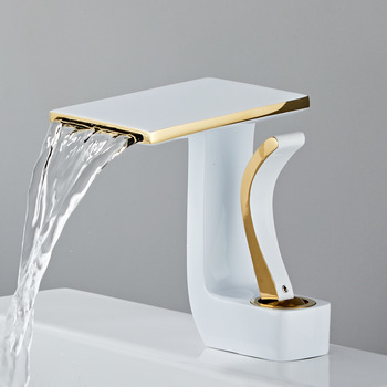 Unique Bathroom Faucets White and Gold Brass Luxury Waterfall Black One Handle 