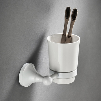 Bathroom Toothbrush Holder Brass Single/Double Ceramic Cup White Wall Mount