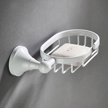 Wall Mount White Brass Soap Dish Draining Bathroom Simple Oval Shower