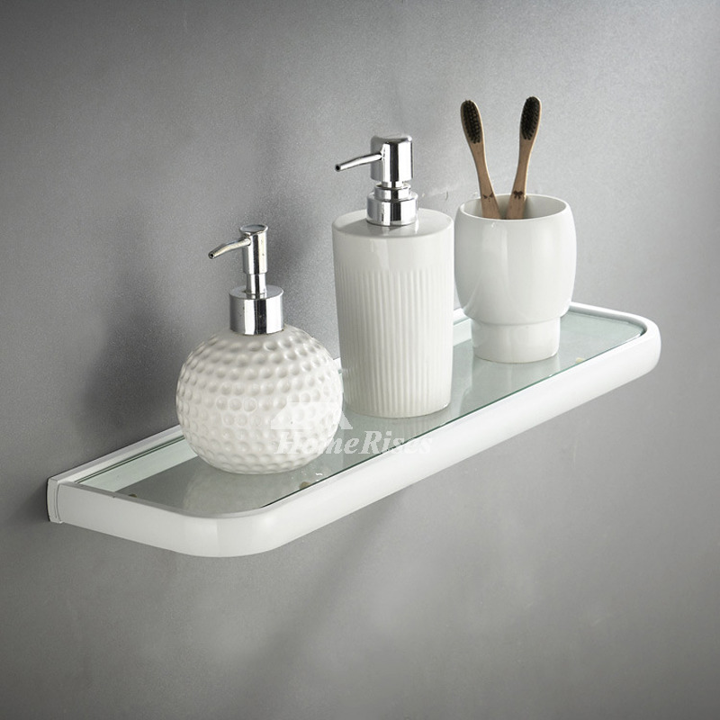 Simple Brass Bathroom Shelves Wall Mounted Glass Phone Holder White  Decorative Shower Wall Shelf