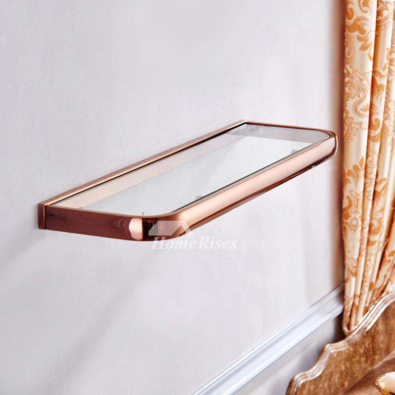 Rose Gold Brass Bathroom Shelves Wall Mounted Glass Phone