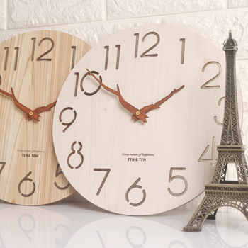 12/14Inch Round Wall Clock Wood Quiet Decorative Living Room Contemporary 