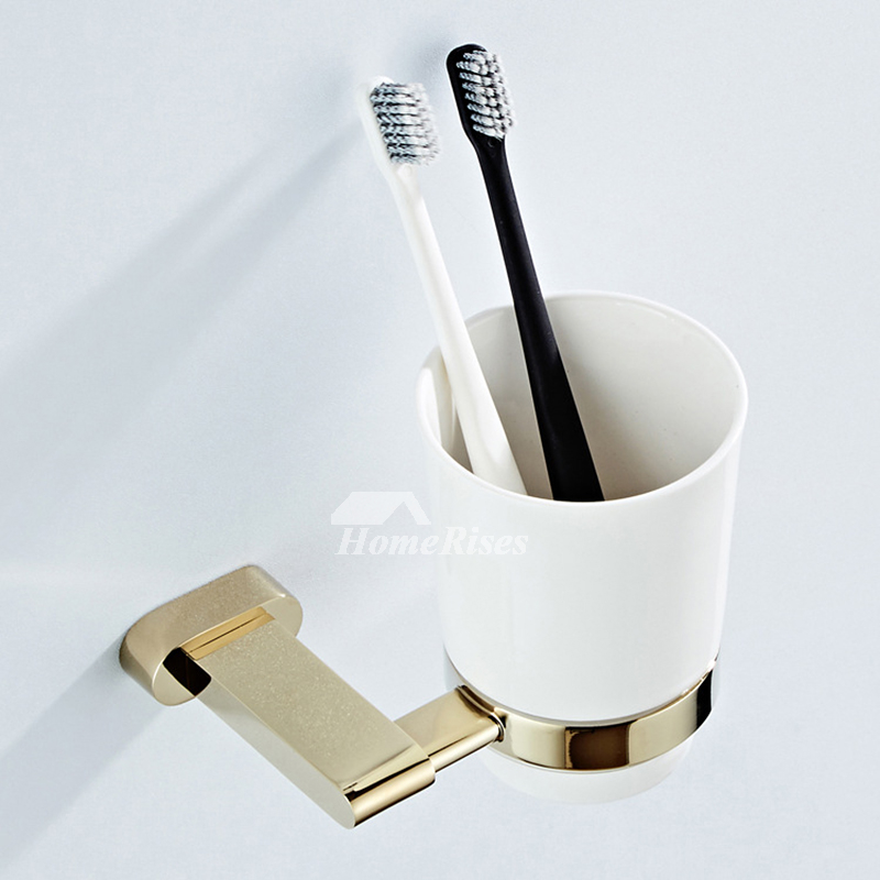 Wall Mount Toothbrush Holder Bathroom Gold Modern Polished Brass White