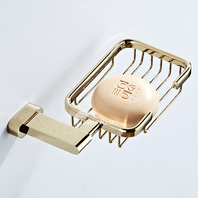 Gold Luxury Shower Soap Dish Wall Mounted Polished Brass Bathroom Square