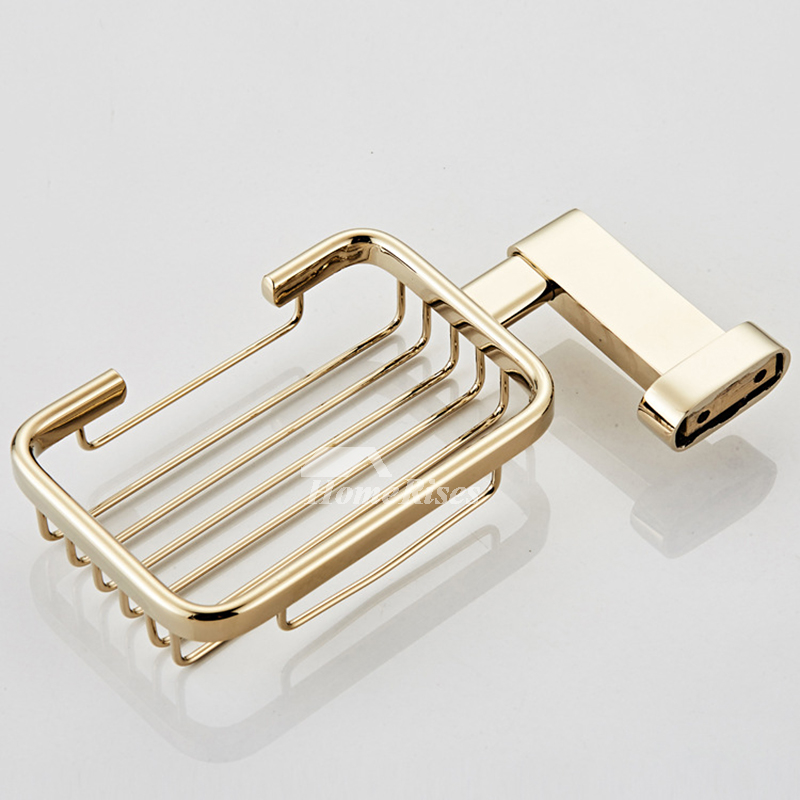 Gold Luxury Shower Soap Dish Wall Mounted Polished Brass Bathroom Square