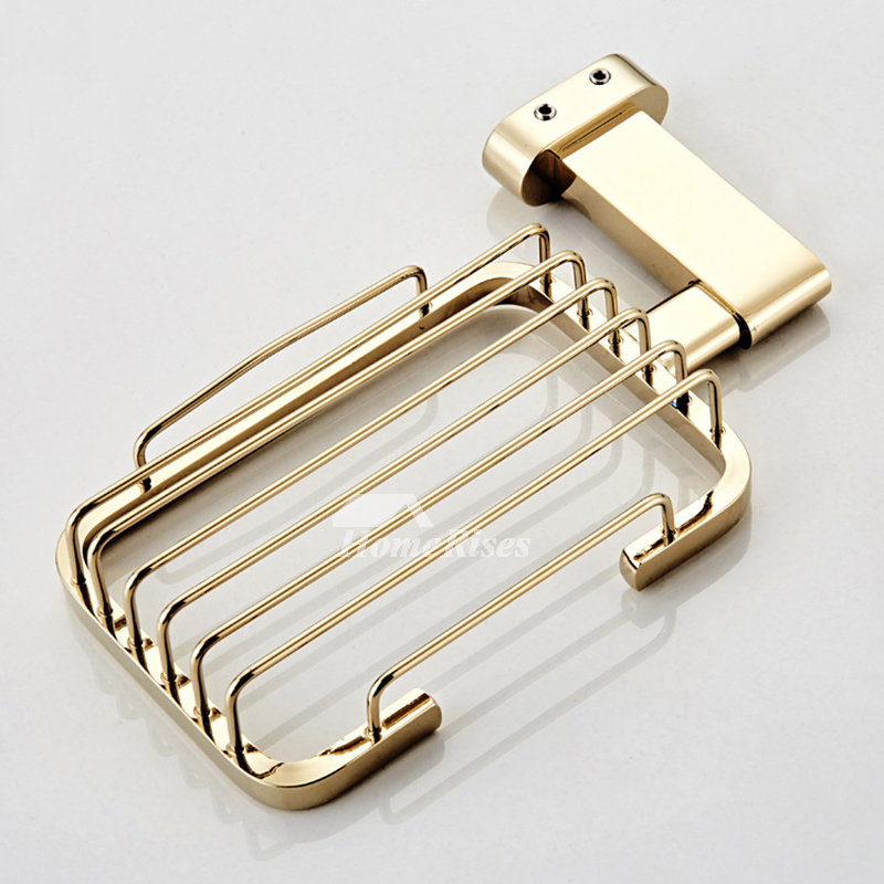 Gold Luxury Shower Soap Dish Wall Mounted Polished Brass Bathroom Square