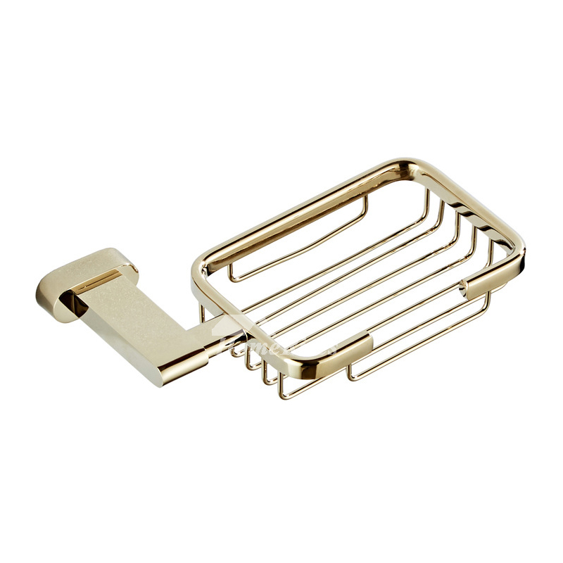 Gold Luxury Shower Soap Dish Wall Mounted Polished Brass Bathroom Square