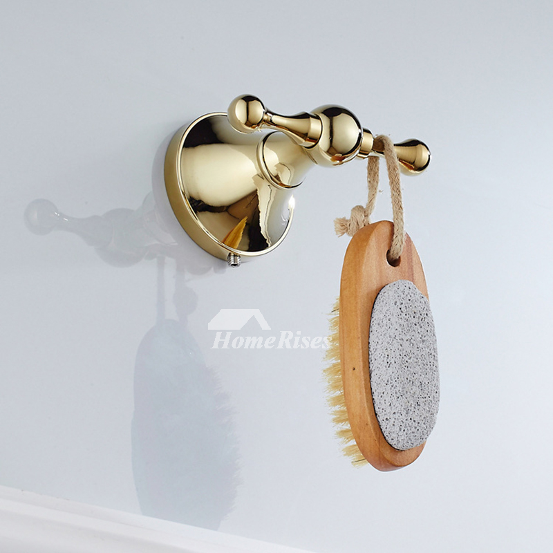 Polished Brass Coat Hooks Bathroom Luxury Gold Wall Mount Double Robe Hook