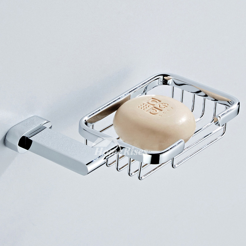 Luxury Shower Soap Dish Chrome Silver Wall Mounted Bathroom Square Draining