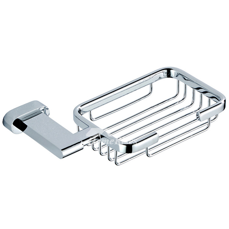 Luxury Shower Soap Dish Chrome Silver Wall Mounted Bathroom Square Draining