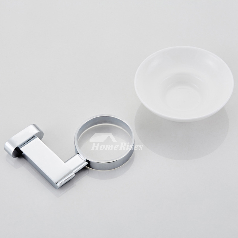 Brass Soap Dish Wall Mounted Luxury Shower Round Ceramic Dish Chrome