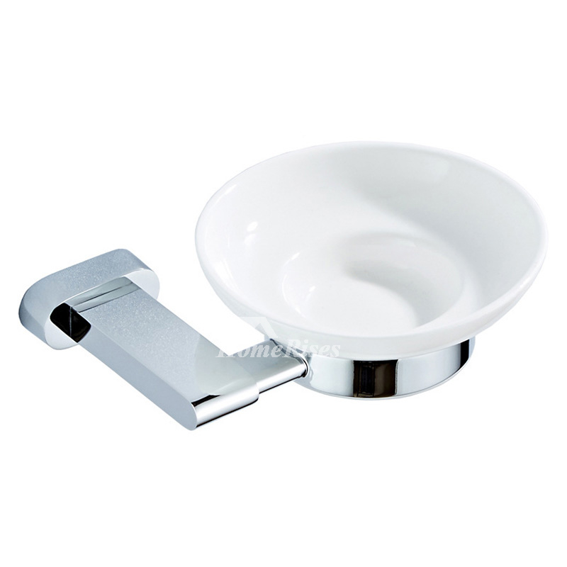 Brass Soap Dish Wall Mounted Luxury Shower Round Ceramic Dish Chrome