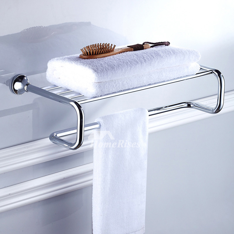 24 Inch Towel Rack Brass Wall Mounted with Shelf Chrome Luxury Bathroom ...