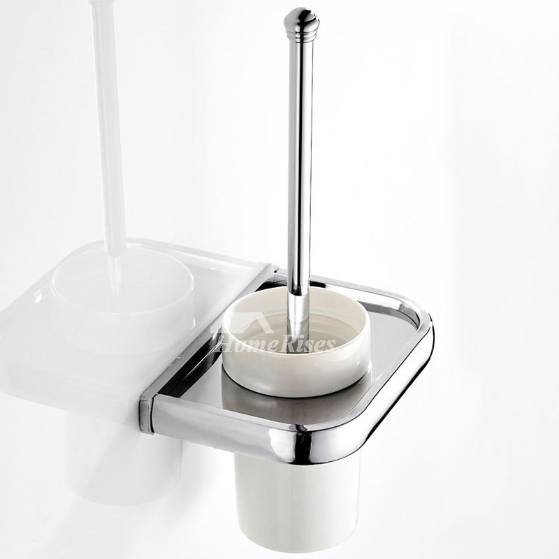 Wall Mounted Toilet Brush Holder Silver Modern Brass Bathroom Ceramic ...