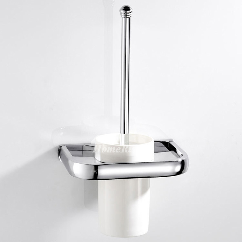 Wall Mounted Toilet Brush Holder Silver Modern Brass Bathroom Ceramic ...