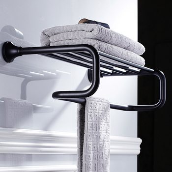 Bathroom Antique Towel Rack Black Brass Wall Mounted with Shelf Brushed Luxury Oil Rubbed Bronze 