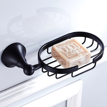 Oil Rubbed Bronze Soap Dish Wall Mount Black Brass Oval Shower Draining Bathroom Simple