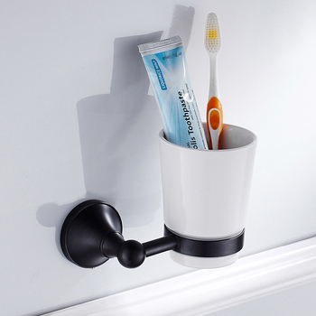 Bathroom Toothbrush Holder Oil Rubbed Bronze Single/ Double Ceramic Cup Brass Wall Mounted Shower