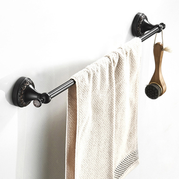 Carved 24 Inch Wall Mount Brass Single Bar Towel Racks Bathroom Black Oil Rubbed Bronze