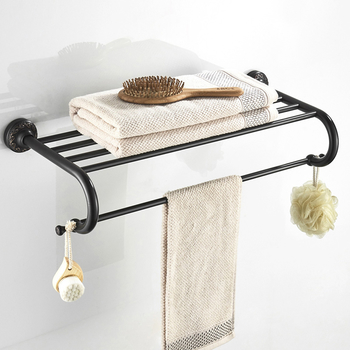Carved Bathroom Shelf Brass Oil Rubbed Bronze Towel Rack Unique Designer Luxury Black 24 Inch