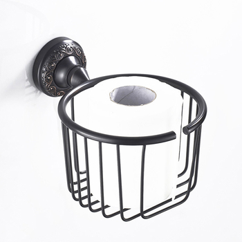 Brass Toilet Paper Basket Bathroom Wall Mounted Commercial Paper Holder Carved Oil Rubbed Bronze Black