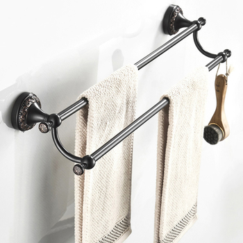 24 Inch Carved Wall Mount Brass Brushed Double Towel Racks Bathroom Oil Rubbed Bronze Black