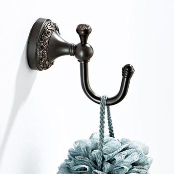 Bathroom Single/ Double Robe Hooks Carved Oil Rubbed Bronze Brass Rustic Door Coat Black