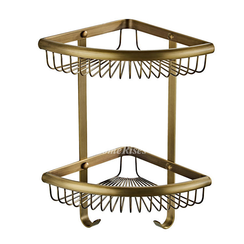 Corner Gold / Black Brass Triangle Wall Mounted Shower Caddy Basket